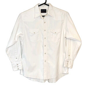 Wrangler Brushpopper Snap Shirt Sz 17 35 White X-Long Tails Western Rodeo Cowboy
